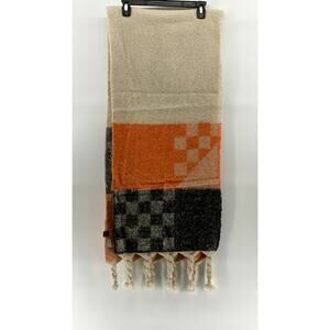 PRETTY SIMPLE Women's Beige-Orange-Black Autumn Spice Checkered Fringe Scarf